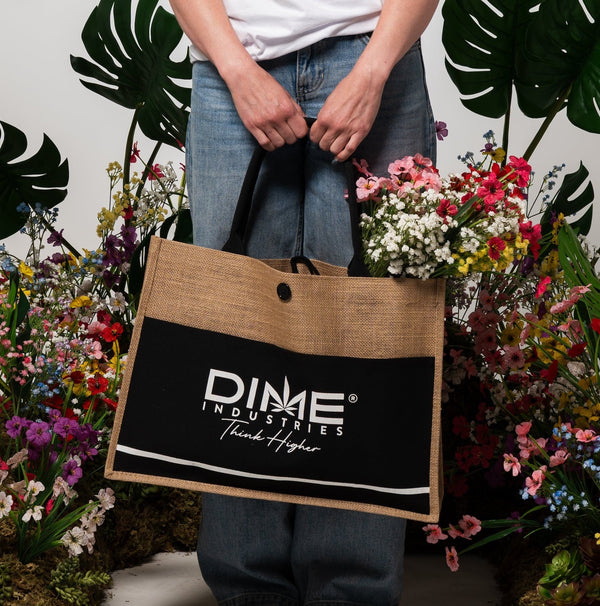 Burlap Tote W/ Button