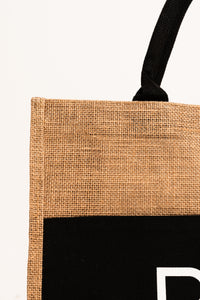 Burlap Tote W/ Button