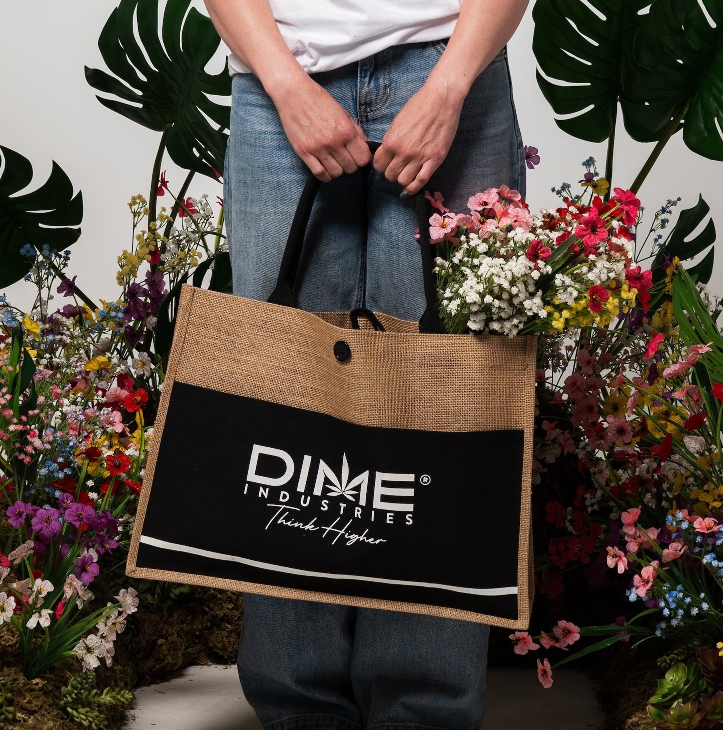 Burlap Tote W/ Button