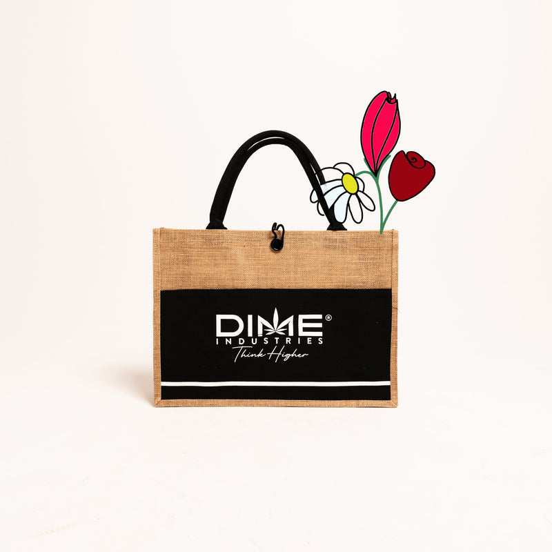 Burlap Tote W/ Button